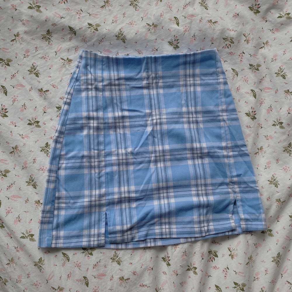 Blue plaid mini skirt size - op but fits S/M